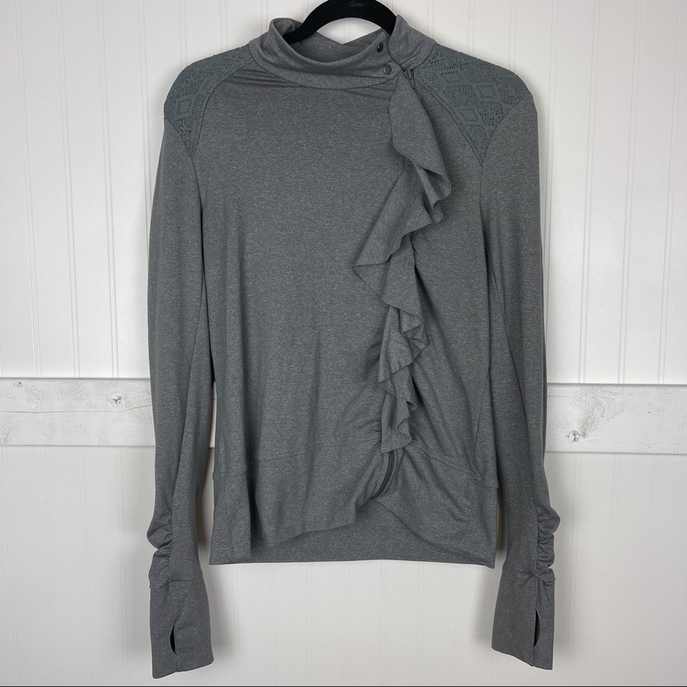 ANTHROPOLOGIE Pure + Good Gray Athletic Ruffle Jacket - Picture 2 of 6